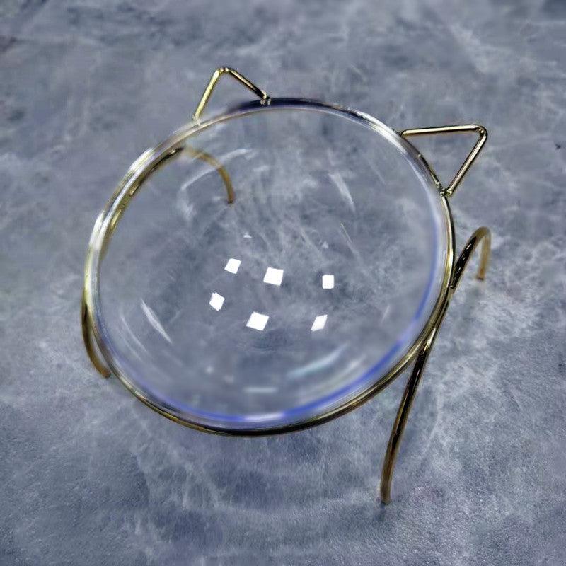 Sparkling Glass Cat Bowl With Elevated Metal Rack - Stylish And Functional Pet Feeder-4